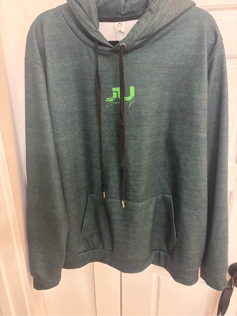 & Other Stories Men's Heather Forest Green Hoodie with Neon Logo